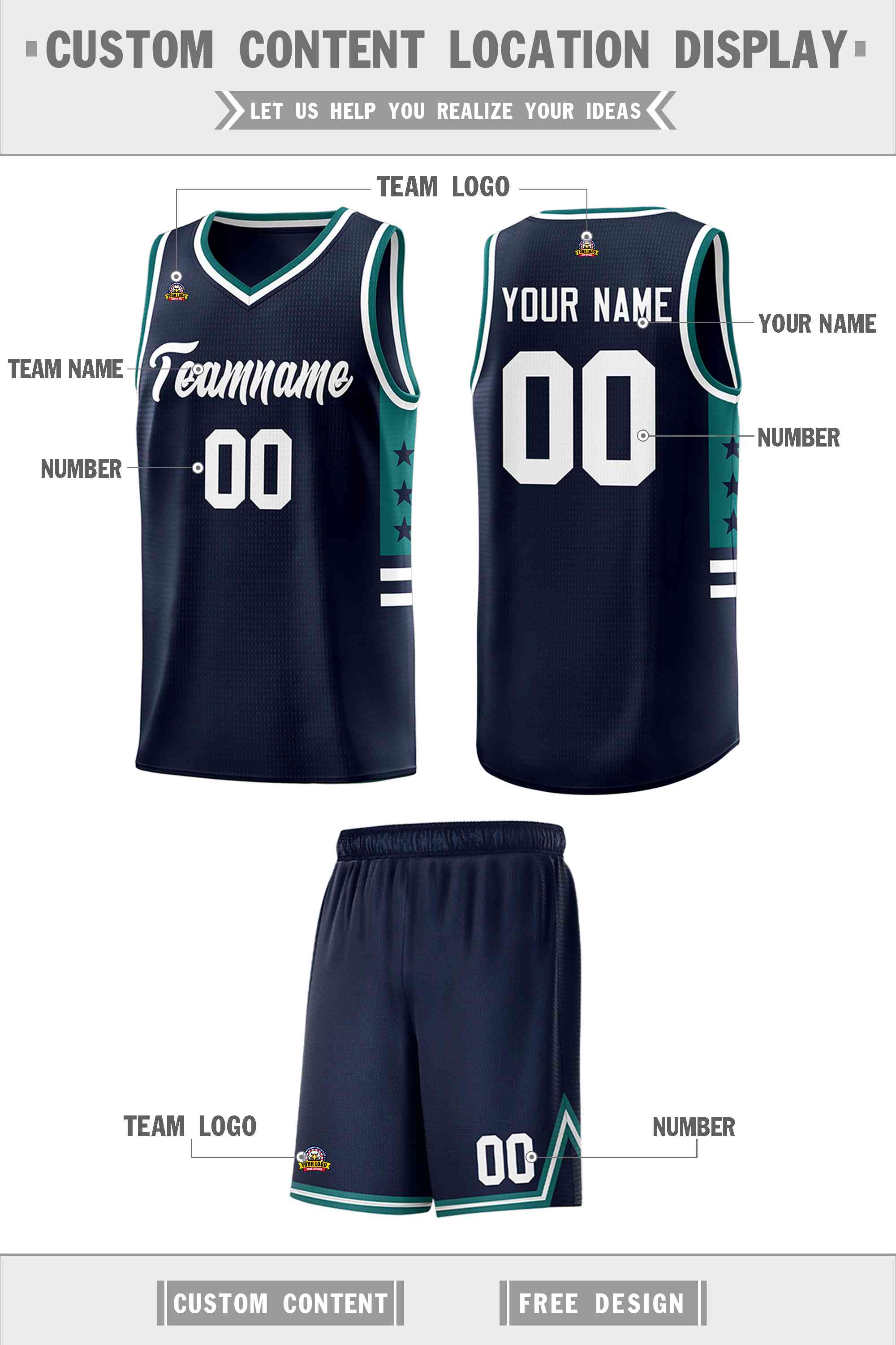 Custom Navy Aqua-White Personalized Star Pattern Sports Uniform Basketball Jersey