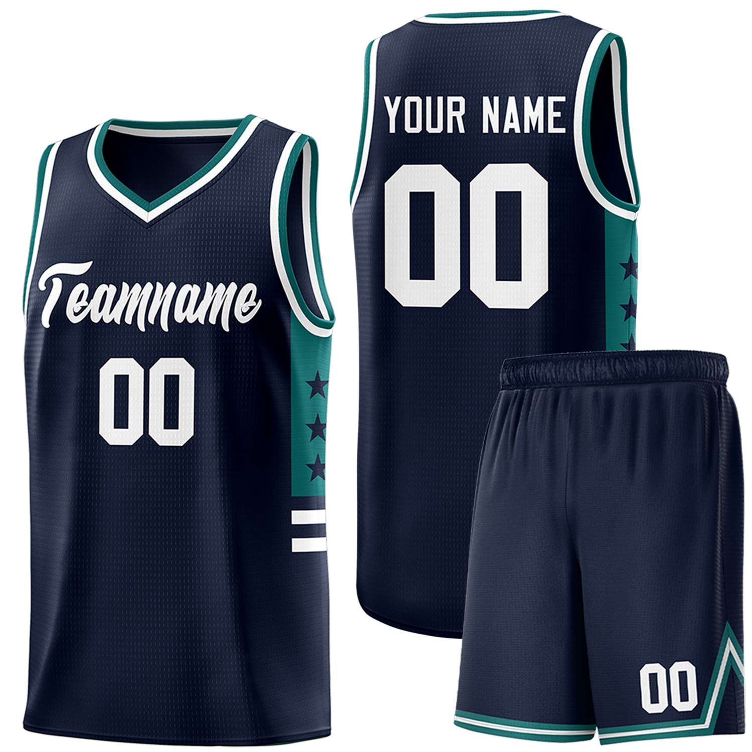 Custom Navy Aqua-White Personalized Star Pattern Sports Uniform Basketball Jersey