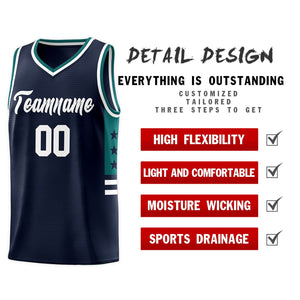 Custom Navy Aqua-White Personalized Star Pattern Sports Uniform Basketball Jersey