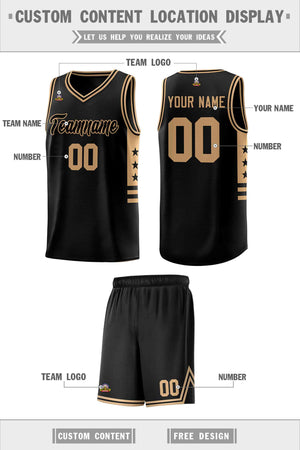 Custom Black Old Gold Personalized Star Pattern Sports Uniform Basketball Jersey