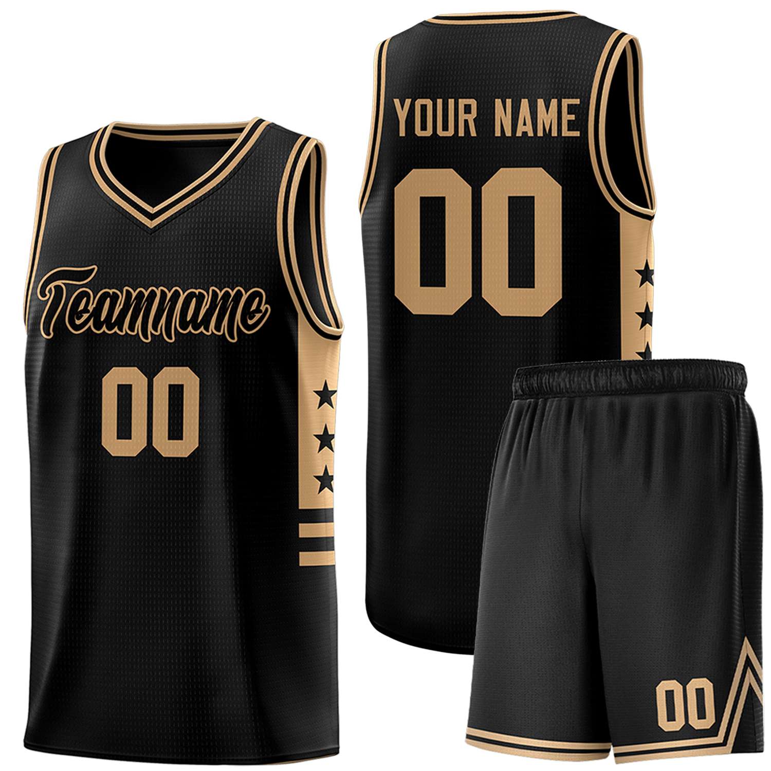 Custom Black Old Gold Personalized Star Pattern Sports Uniform Basketball Jersey