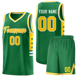 Custom Kelly Green Yellow-White Personalized Star Pattern Sports Uniform Basketball Jersey