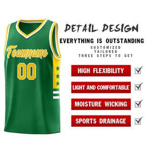 Custom Kelly Green Yellow-White Personalized Star Pattern Sports Uniform Basketball Jersey