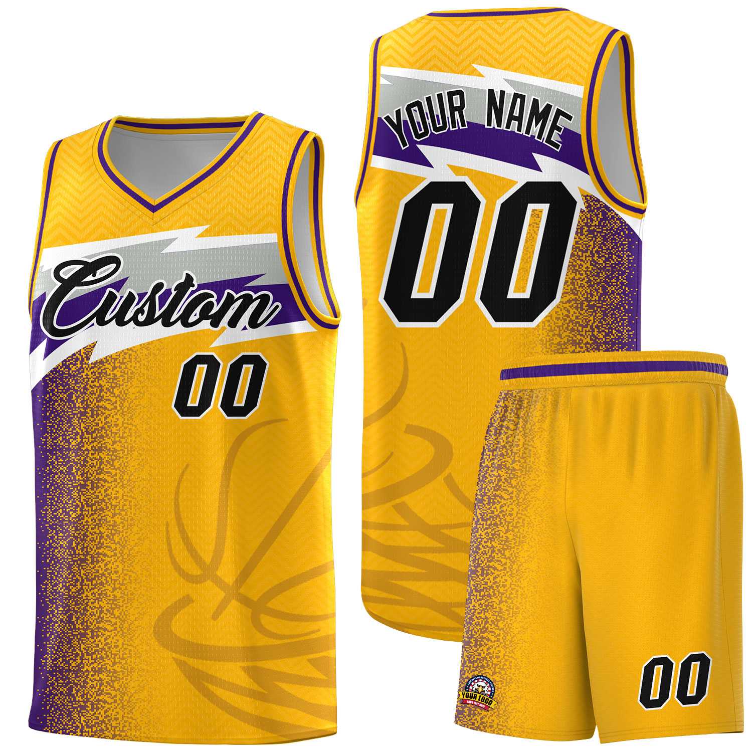 Custom Gold Dot Scatter Graffiti Pattern Sports Uniform Basketball Jersey