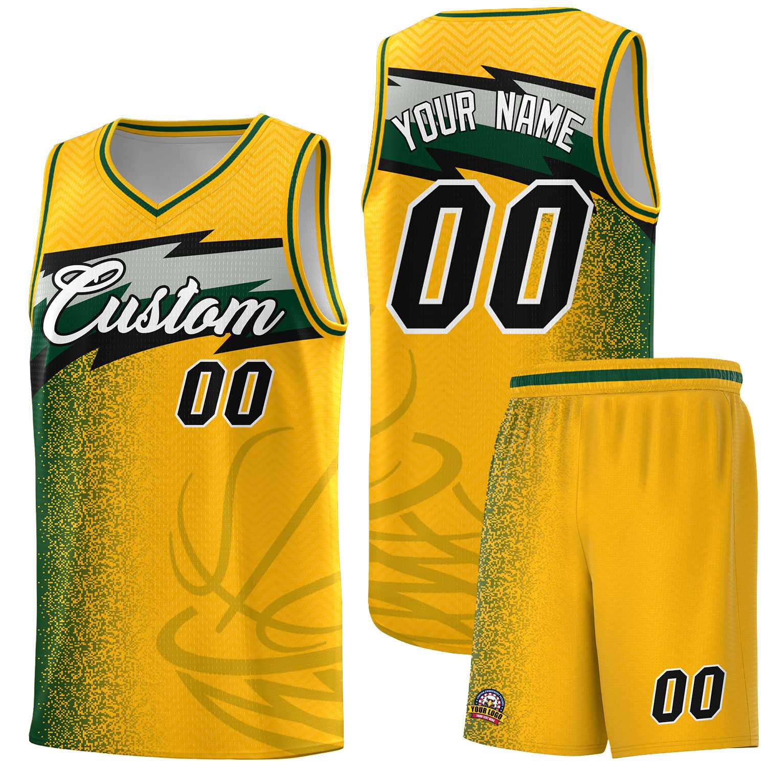 Custom Gold Dot Scatter Graffiti Pattern Sports Uniform Basketball Jersey