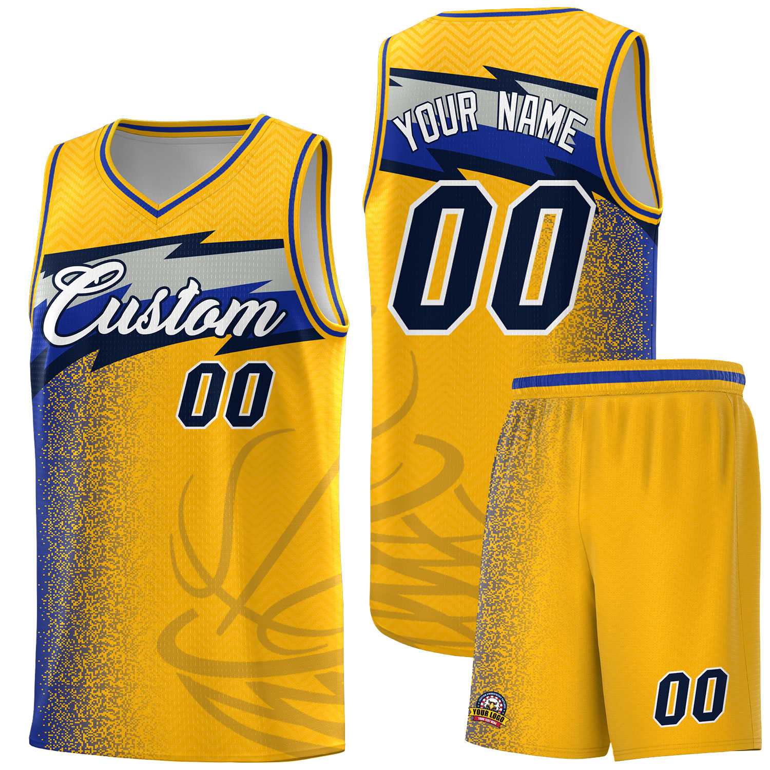 Custom Gold Dot Scatter Graffiti Pattern Sports Uniform Basketball Jersey