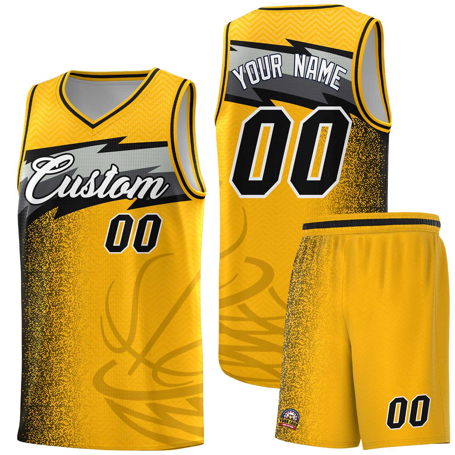 Custom Gold Dot Scatter Graffiti Pattern Sports Uniform Basketball Jersey