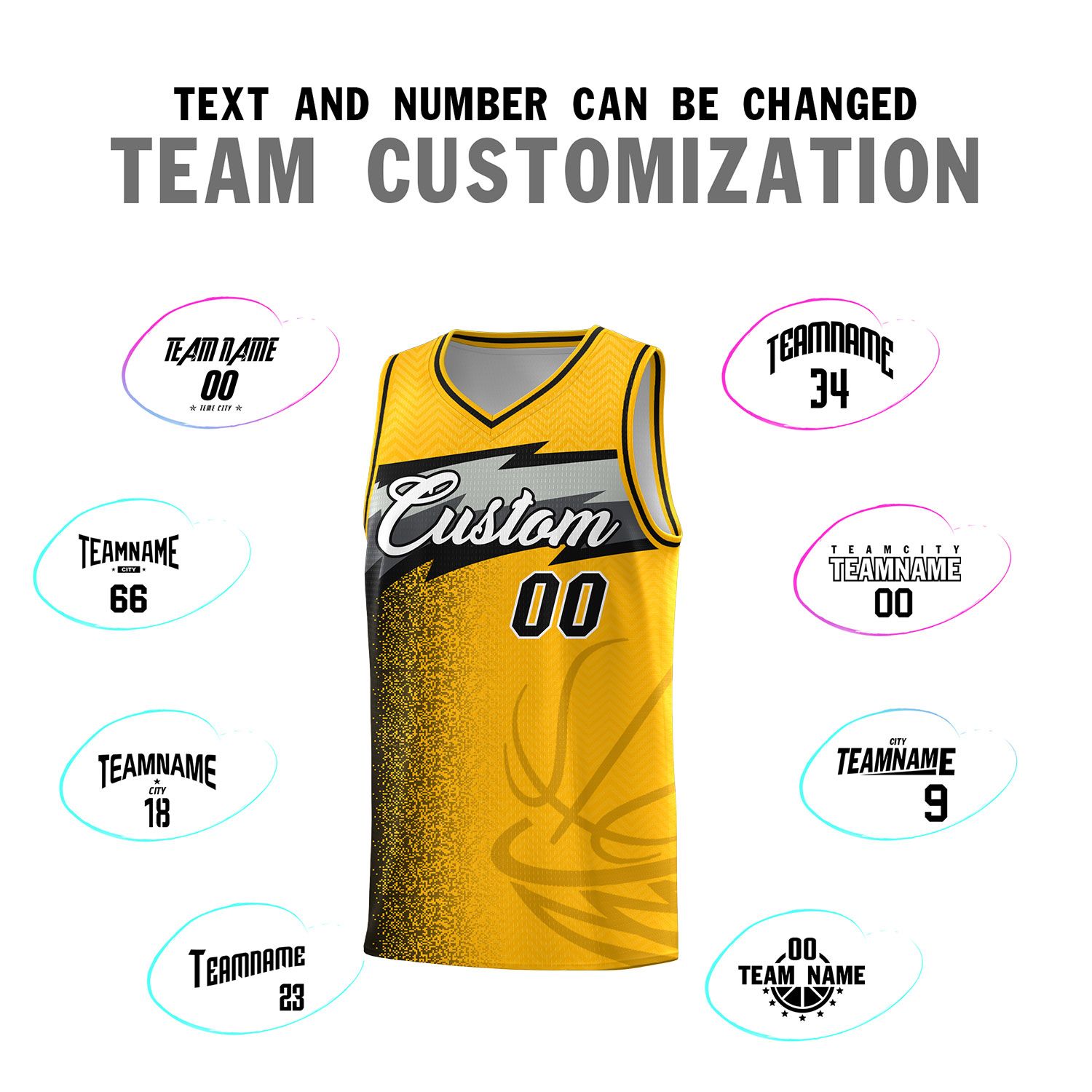 Custom Gold Dot Scatter Graffiti Pattern Sports Uniform Basketball Jersey