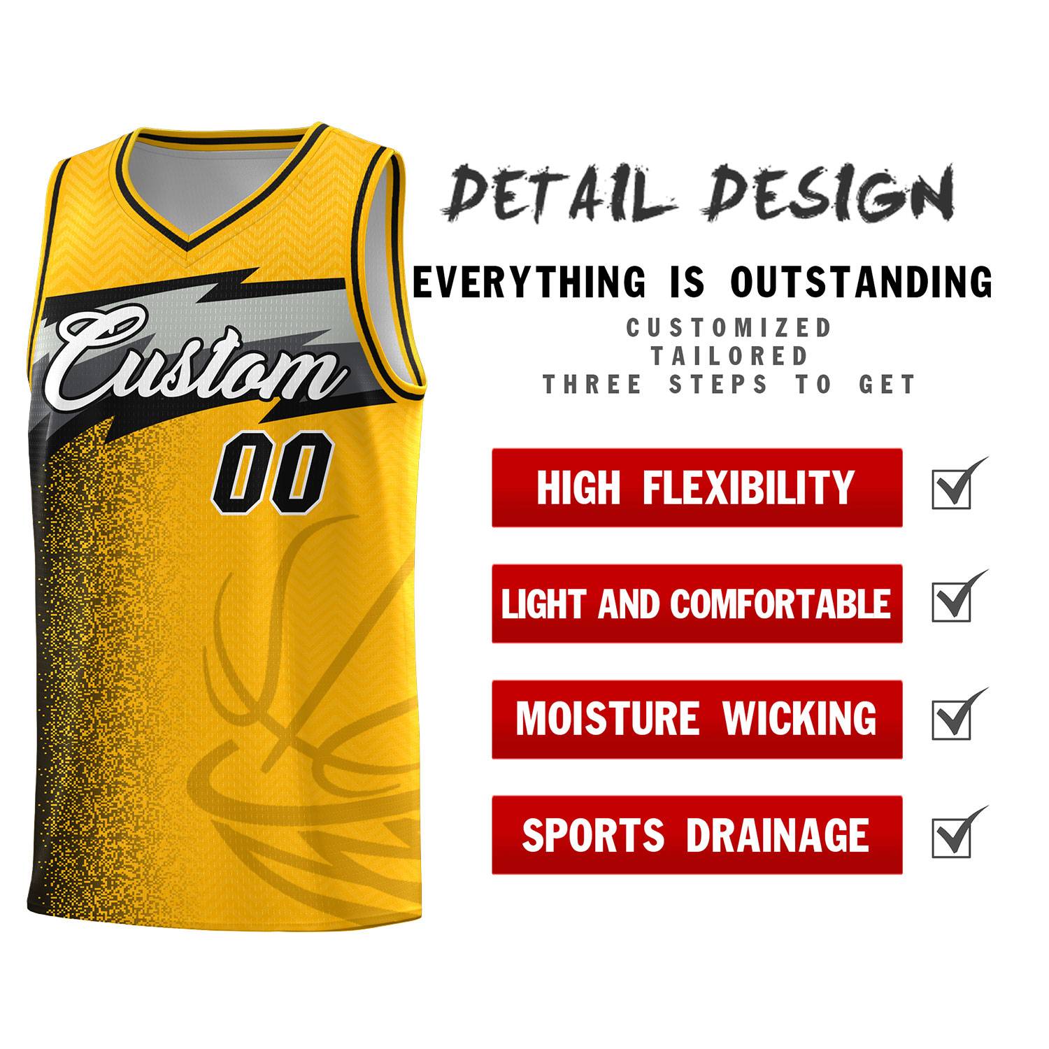 Custom Gold Dot Scatter Graffiti Pattern Sports Uniform Basketball Jersey