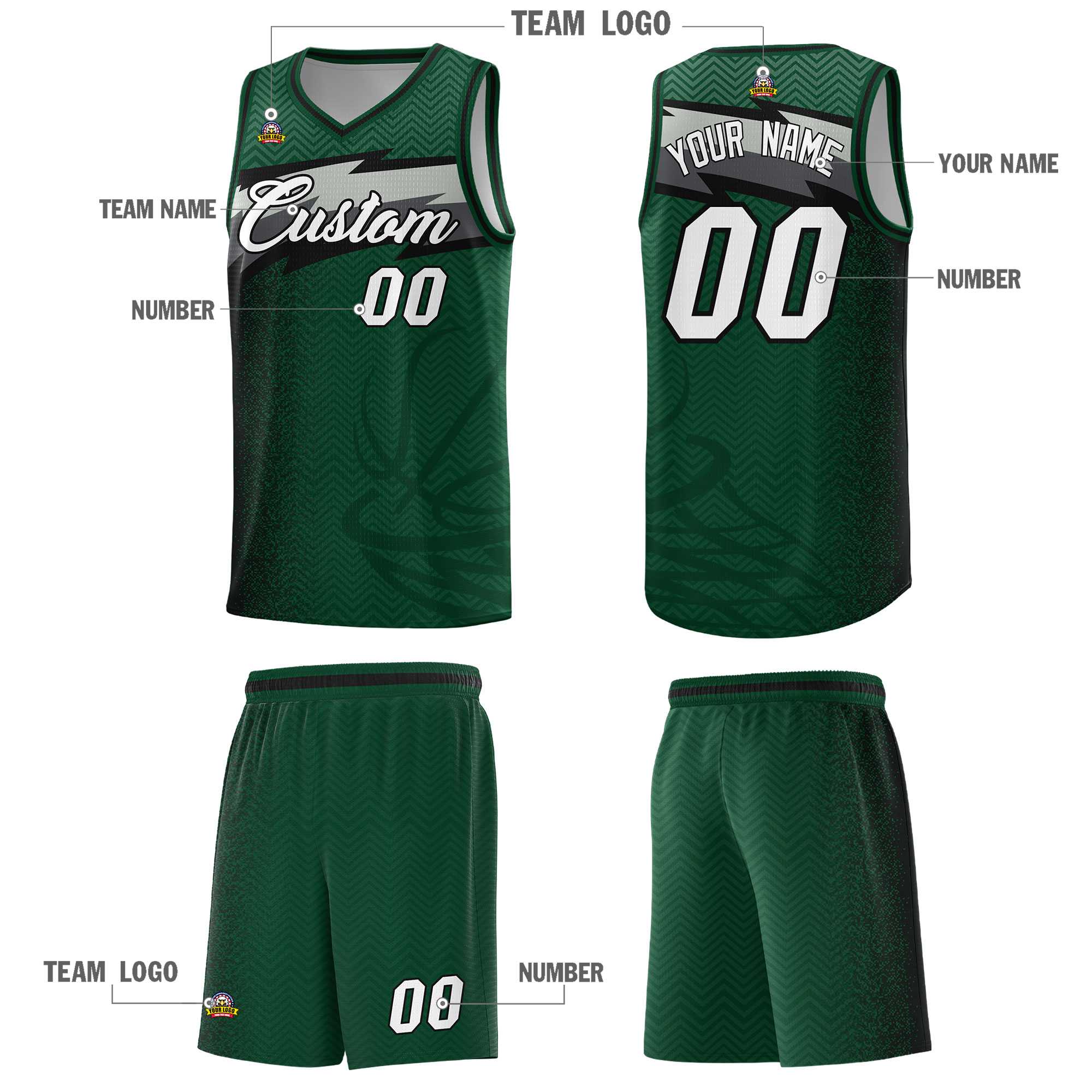 Custom Kelly Green Dot Scatter Graffiti Pattern Sports Uniform Basketball Jersey