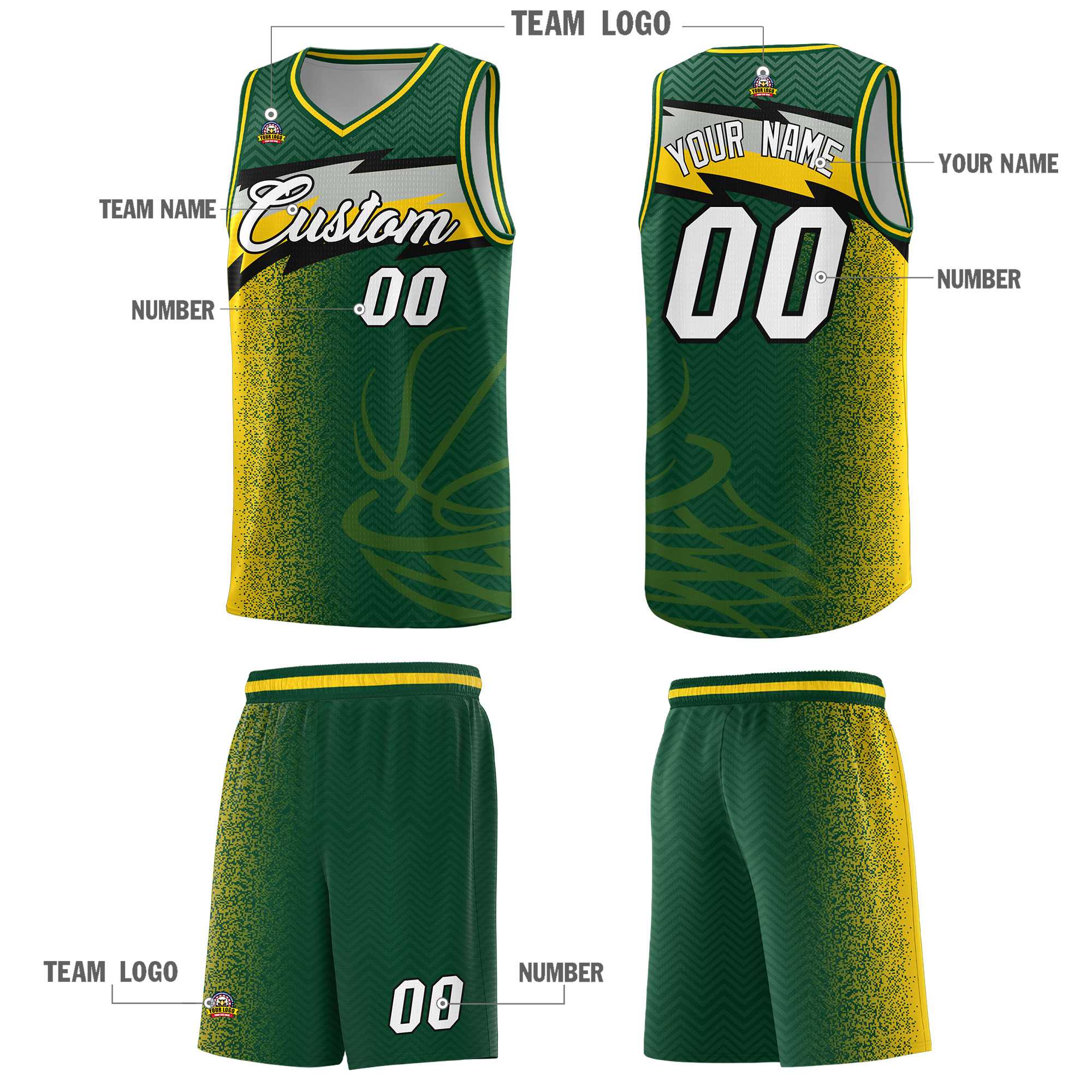 Custom Kelly Green Dot Scatter Graffiti Pattern Sports Uniform Basketball Jersey