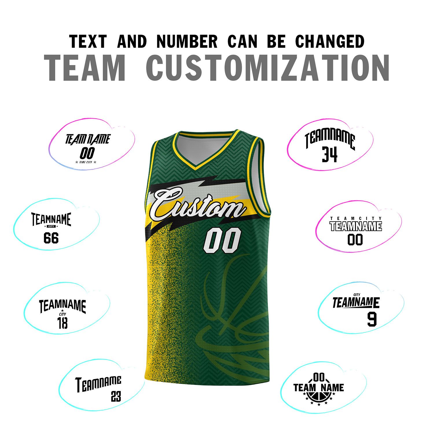 Custom Kelly Green Dot Scatter Graffiti Pattern Sports Uniform Basketball Jersey