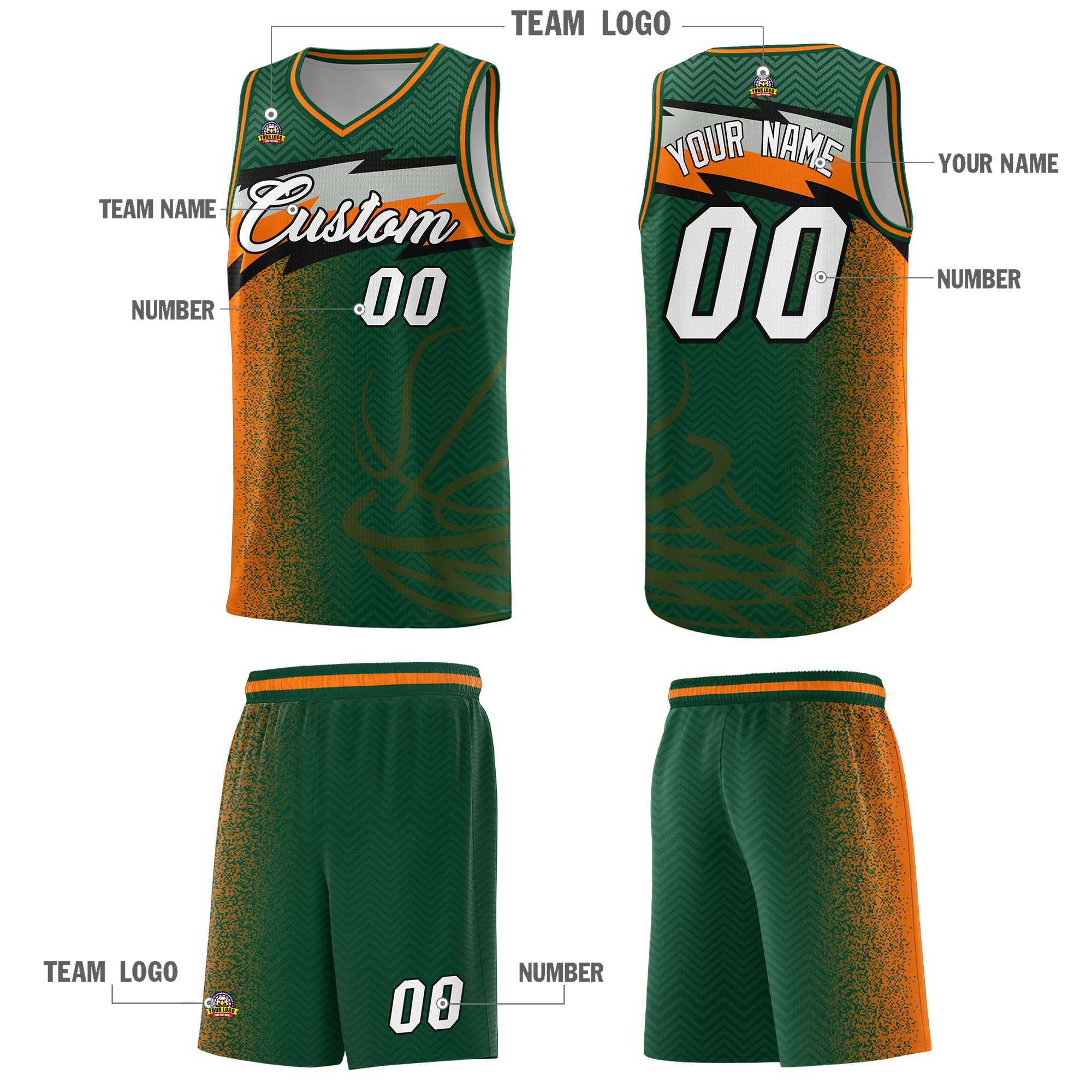 Custom Kelly Green Dot Scatter Graffiti Pattern Sports Uniform Basketball Jersey