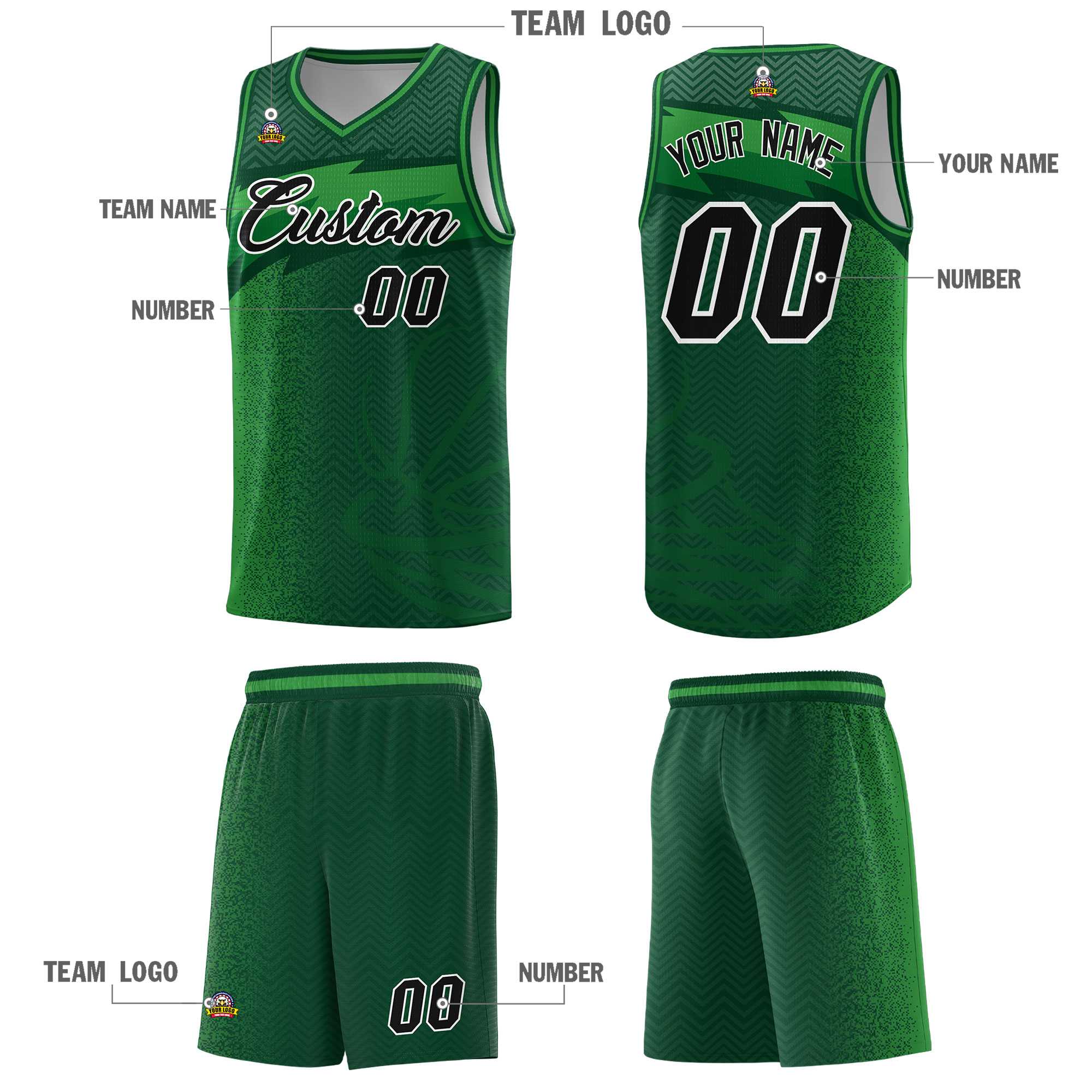 Custom Kelly Green Dot Scatter Graffiti Pattern Sports Uniform Basketball Jersey