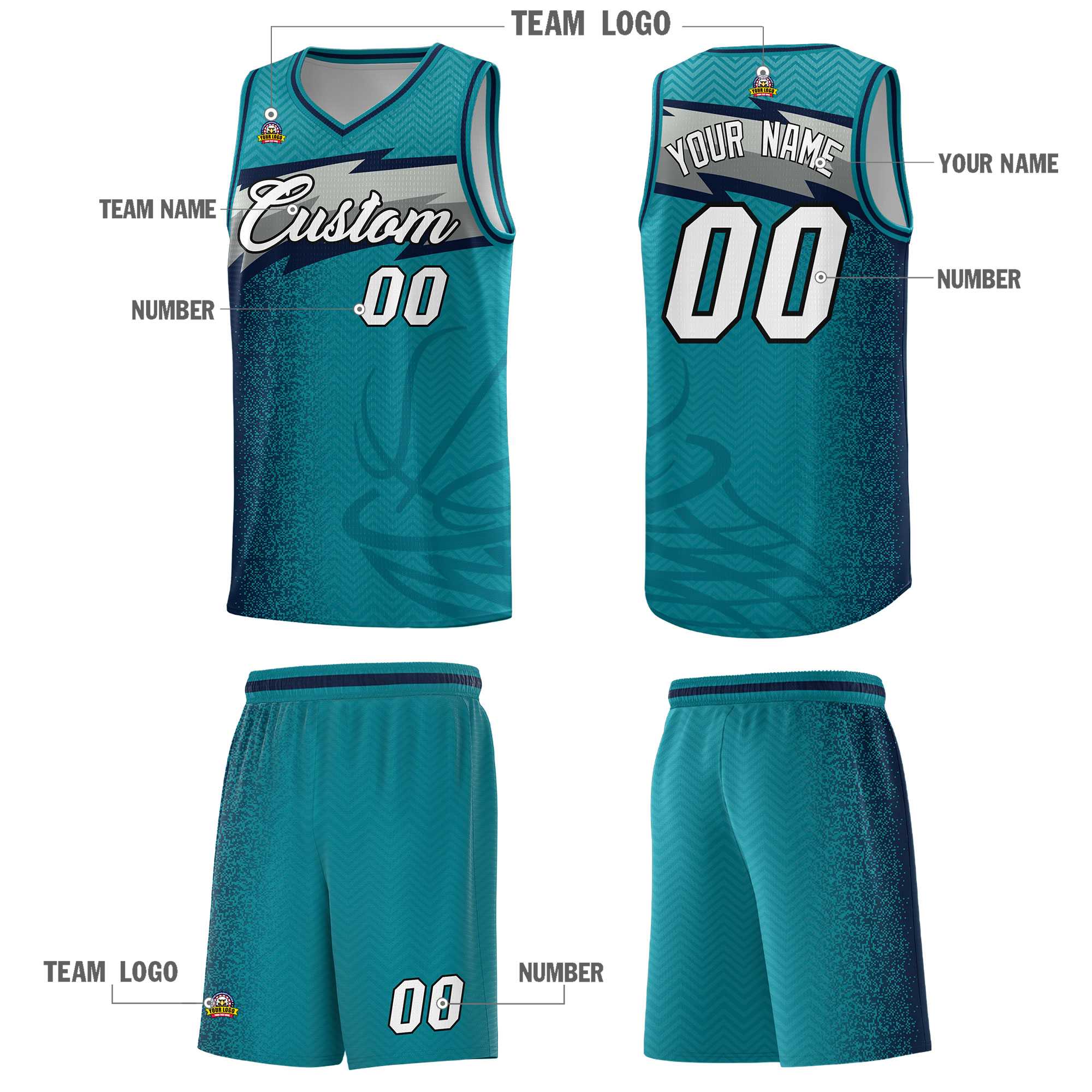 Custom Aqua Dot Scatter Graffiti Pattern Sports Uniform Basketball Jersey