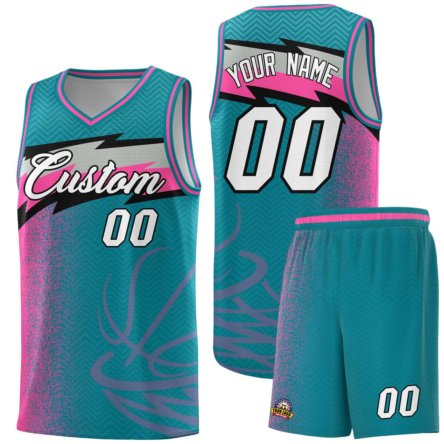 Custom Aqua Dot Scatter Graffiti Pattern Sports Uniform Basketball Jersey