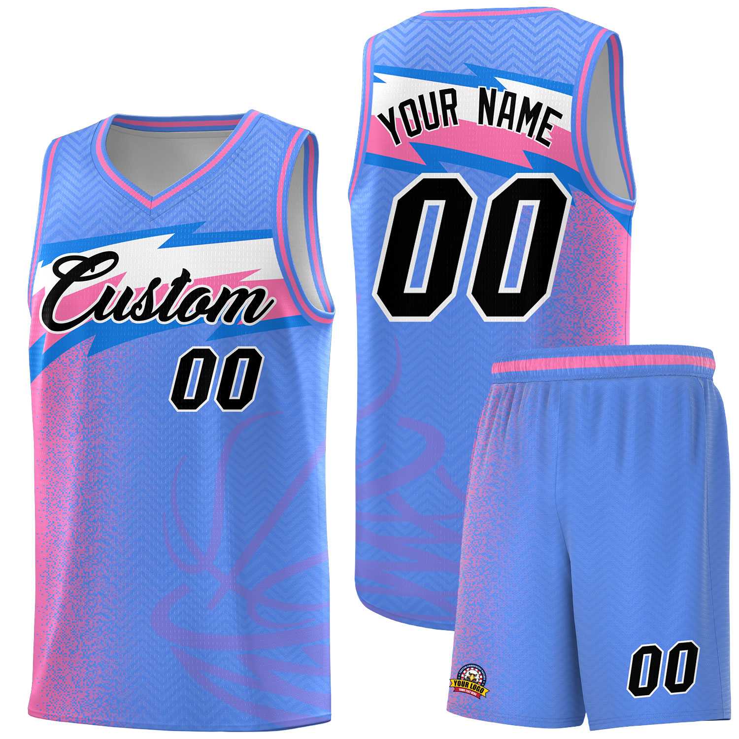 Custom Blue Dot Scatter Graffiti Pattern Sports Uniform Basketball Jersey