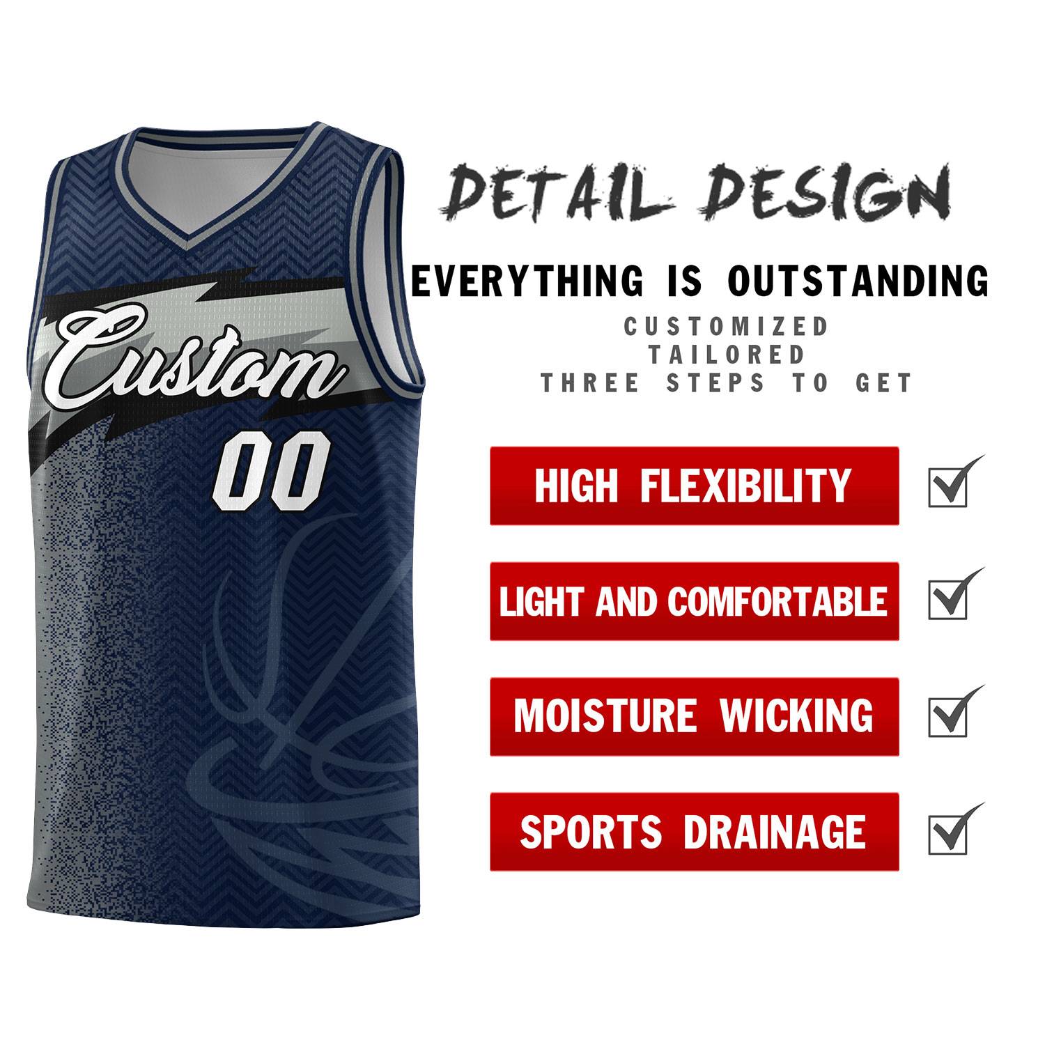 Custom Navy Dot Scatter Graffiti Pattern Sports Uniform Basketball Jersey