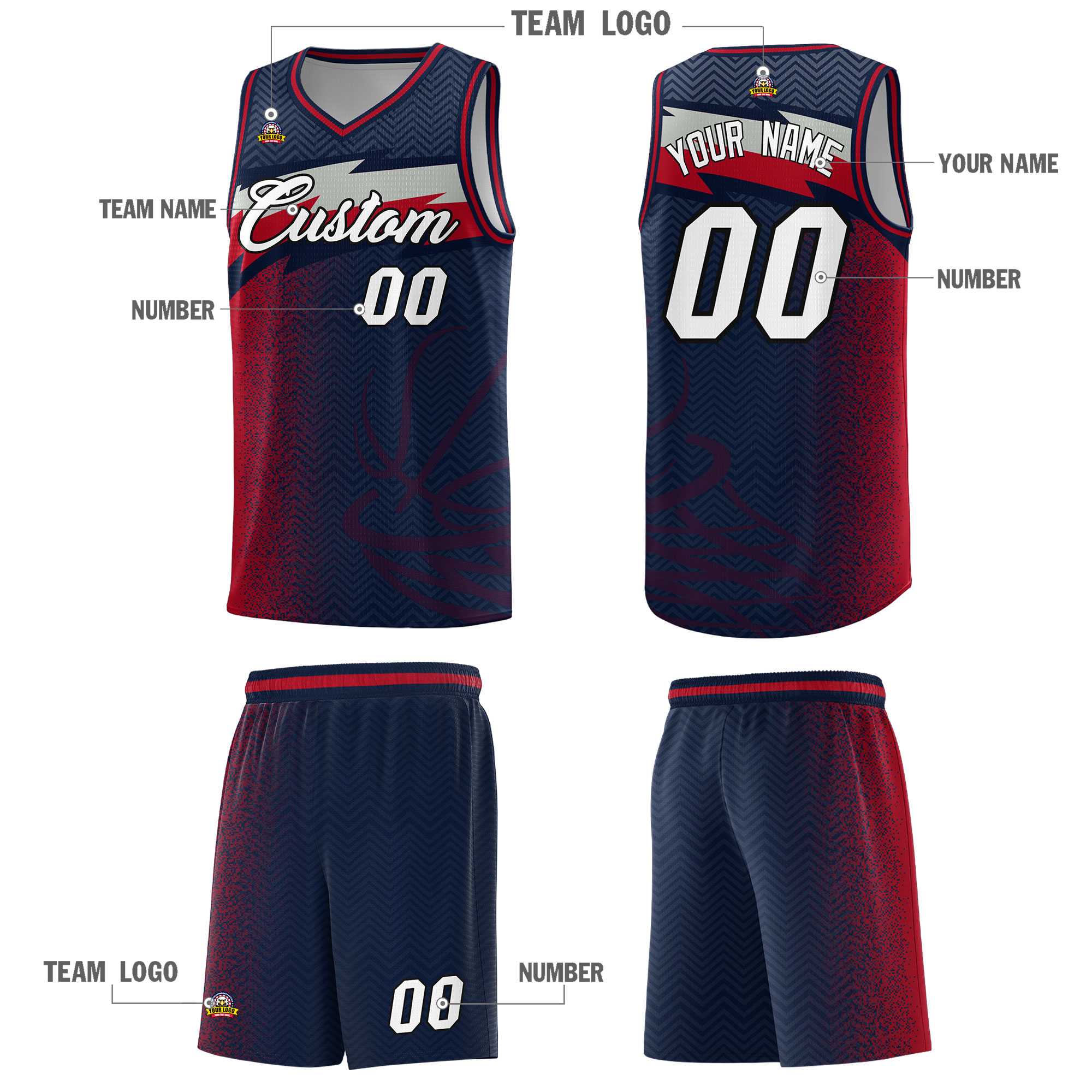 Custom Navy Dot Scatter Graffiti Pattern Sports Uniform Basketball Jersey