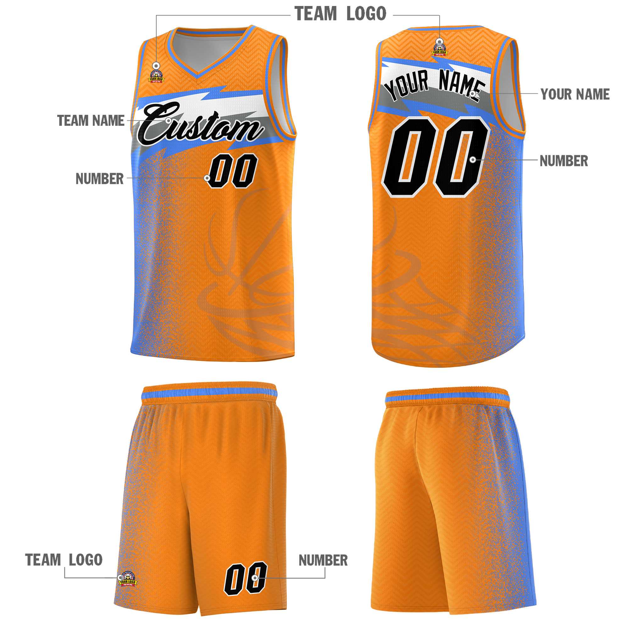 Custom Broncos Orange Dot Scatter Graffiti Pattern Sports Uniform Basketball Jersey