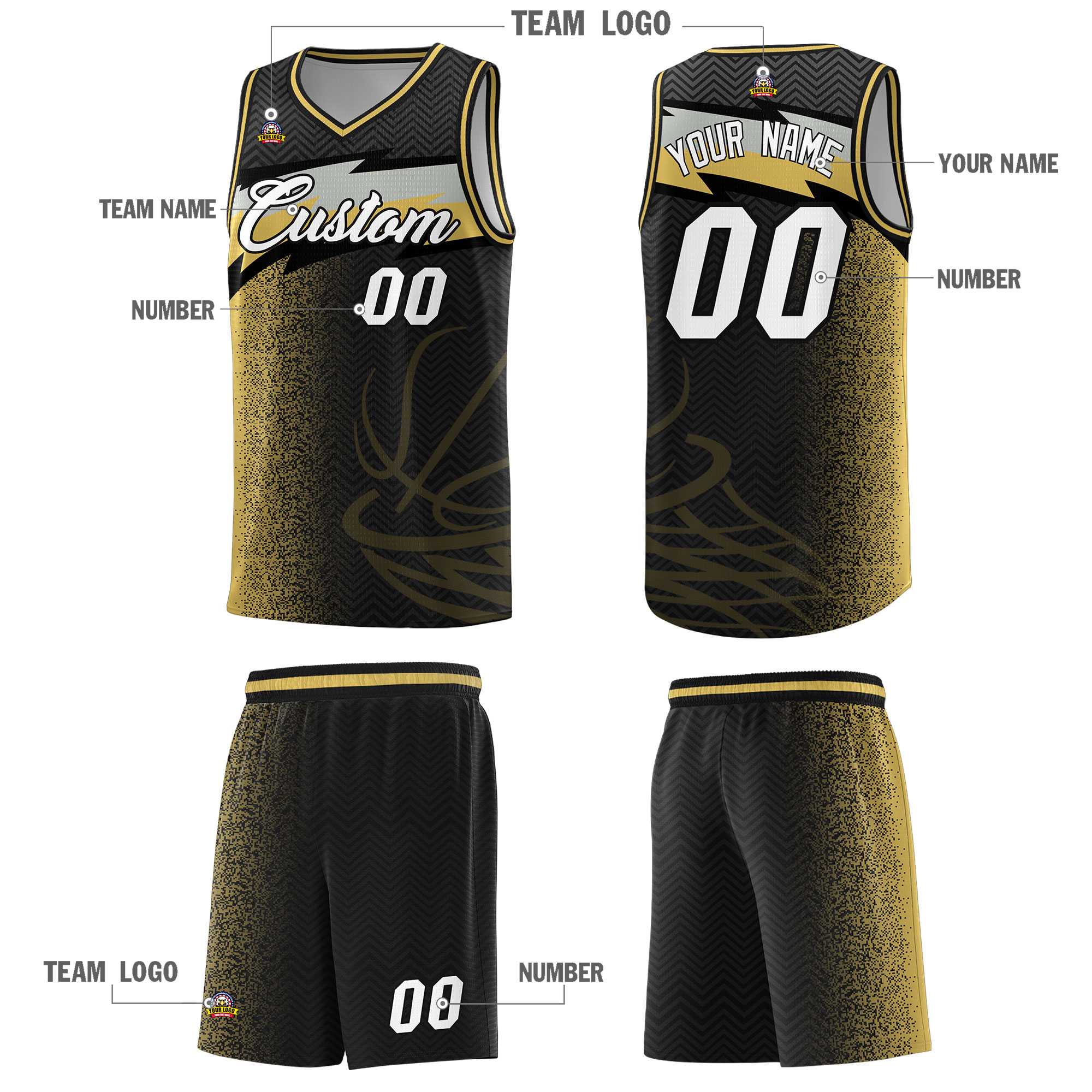 Custom Black Dot Scatter Graffiti Pattern Sports Uniform Basketball Jersey