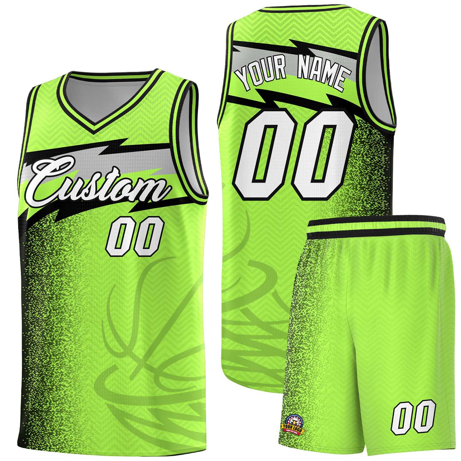 Custom Neon Green Dot Scatter Graffiti Pattern Sports Uniform Basketball Jersey