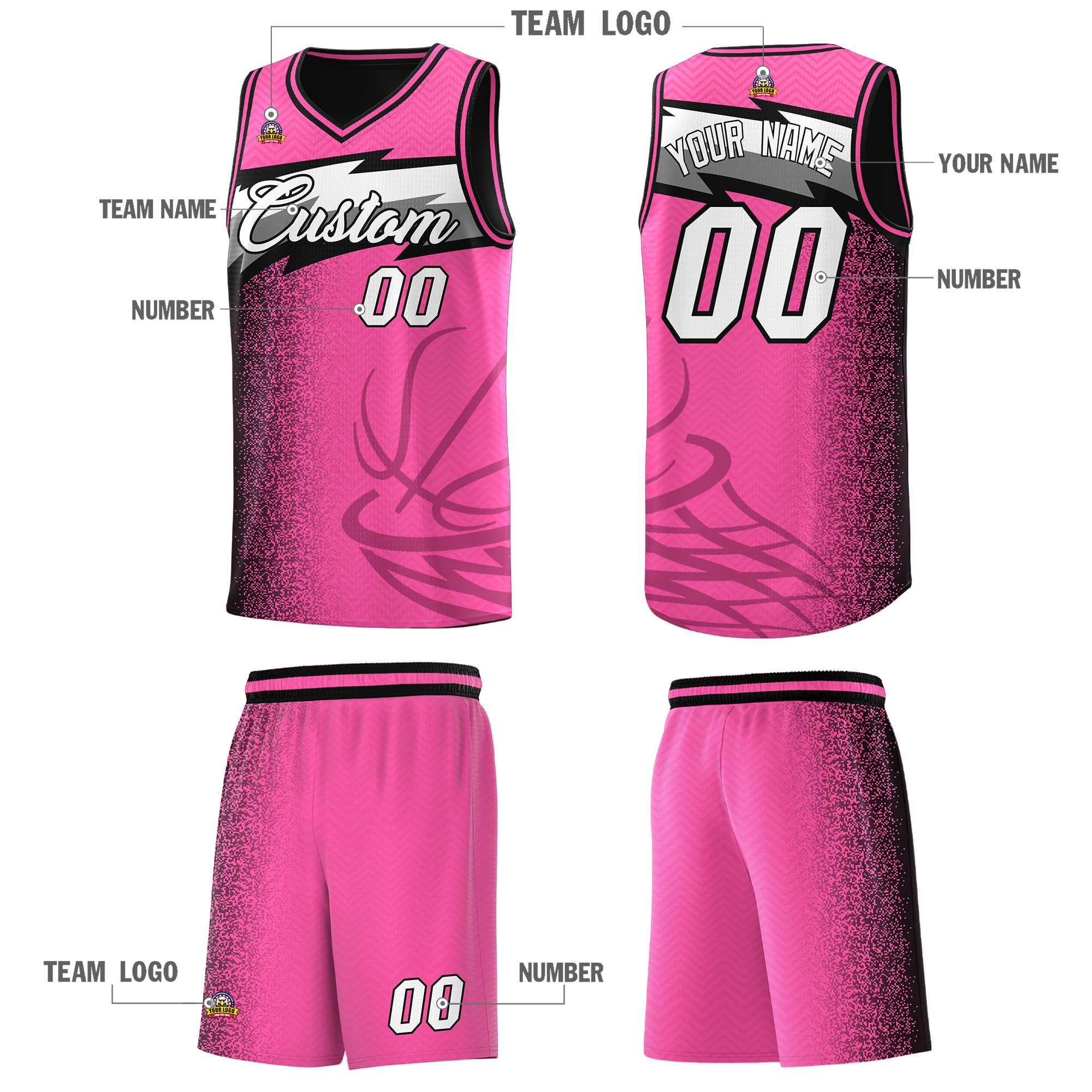 Custom Pink Dot Scatter Graffiti Pattern Sports Uniform Basketball Jersey