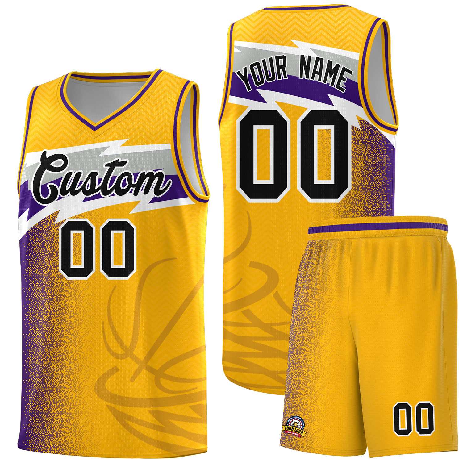 Custom Gold Dot Scatter Graffiti Pattern Sports Uniform Basketball Jersey