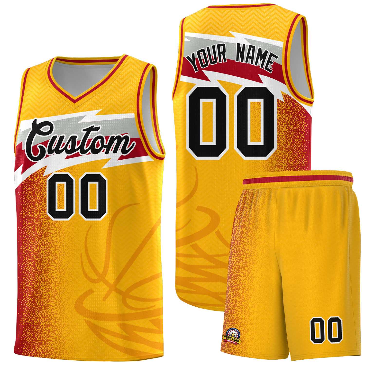 Custom Gold Dot Scatter Graffiti Pattern Sports Uniform Basketball Jersey