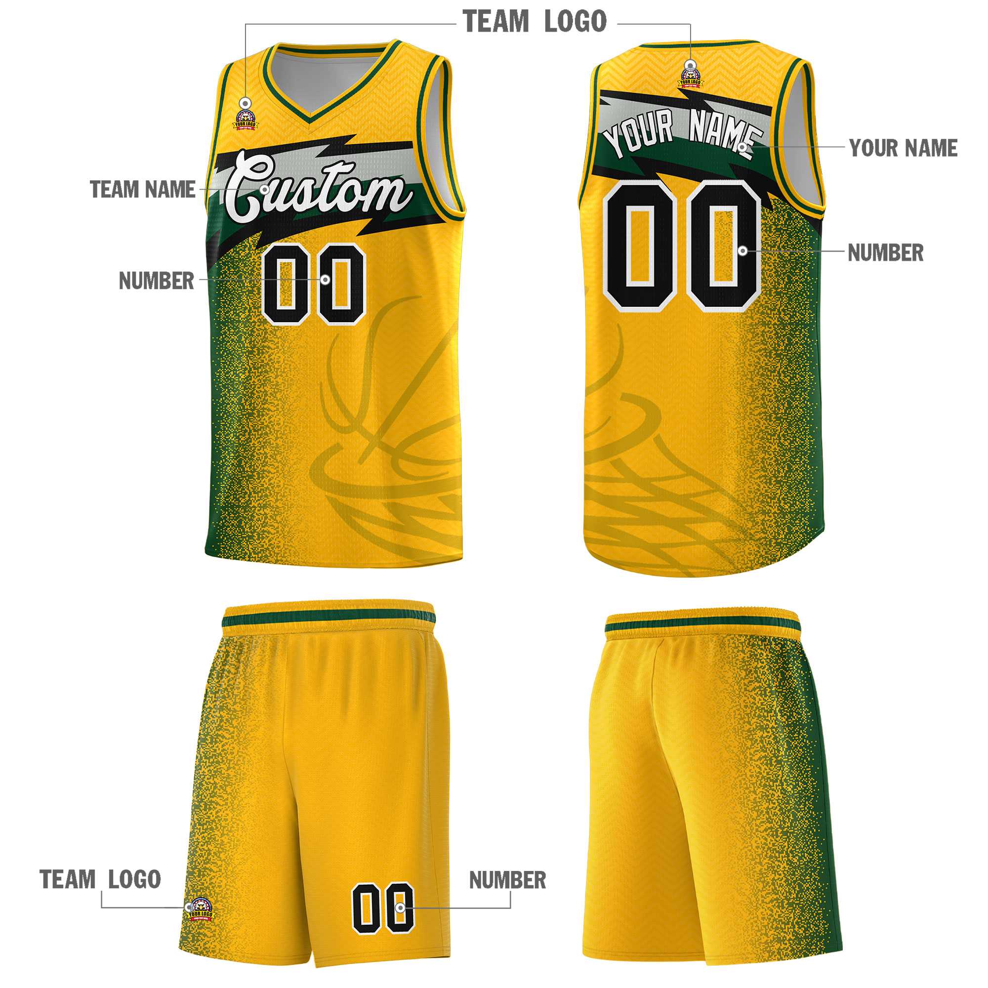 Custom Gold Dot Scatter Graffiti Pattern Sports Uniform Basketball Jersey