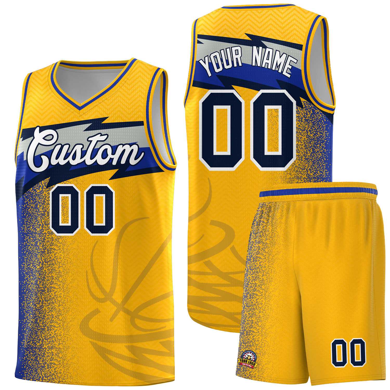 Custom Gold Dot Scatter Graffiti Pattern Sports Uniform Basketball Jersey