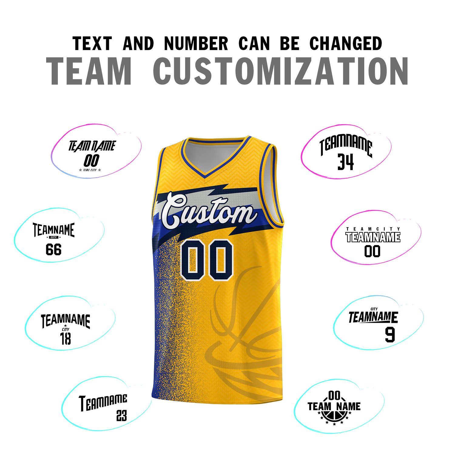 Custom Gold Dot Scatter Graffiti Pattern Sports Uniform Basketball Jersey