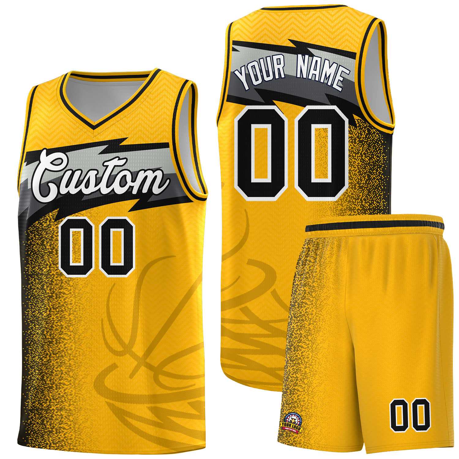 Custom Gold Dot Scatter Graffiti Pattern Sports Uniform Basketball Jersey