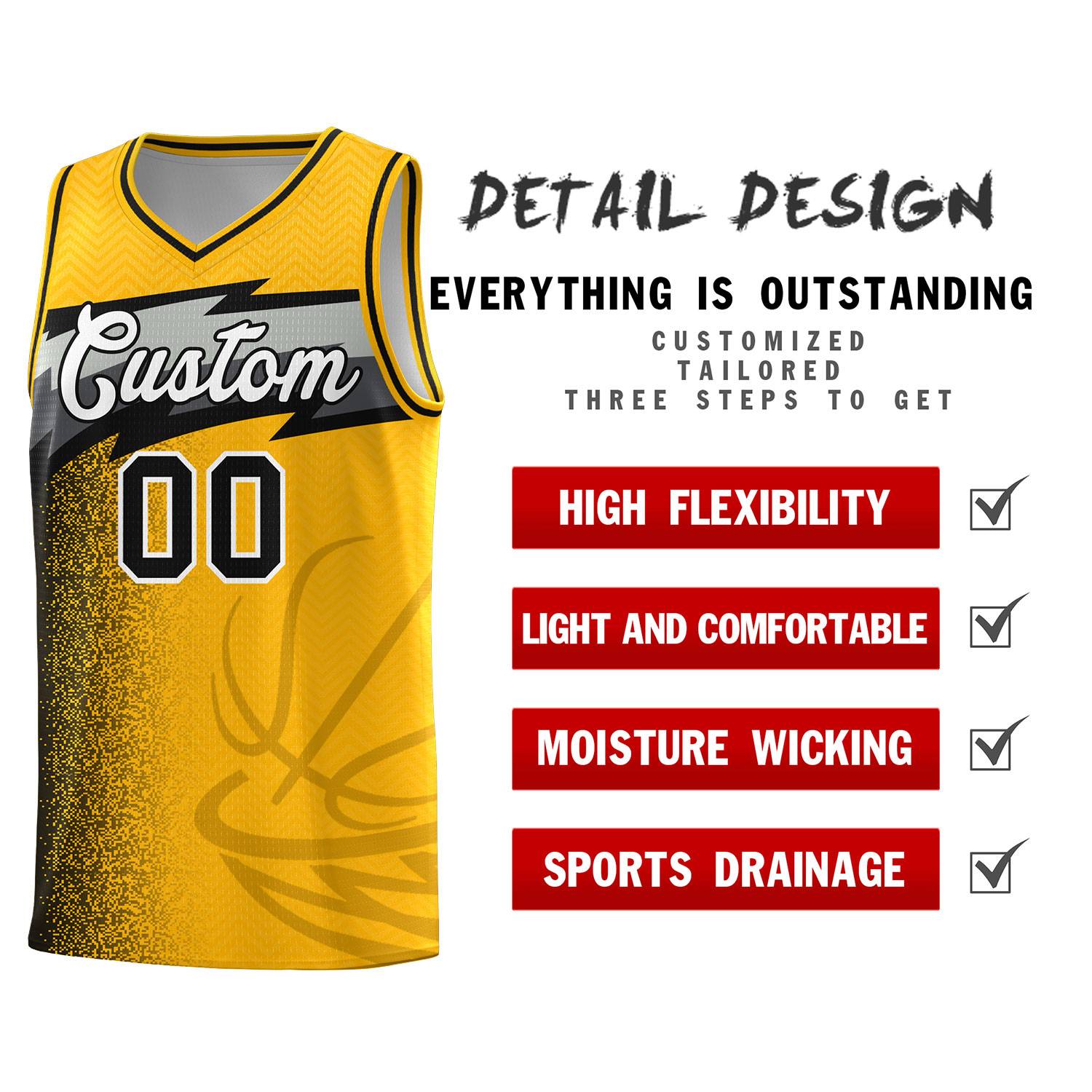 Custom Gold Dot Scatter Graffiti Pattern Sports Uniform Basketball Jersey