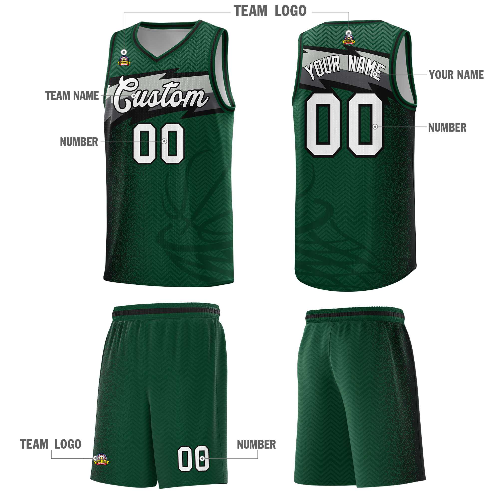 Custom Kelly Green Dot Scatter Graffiti Pattern Sports Uniform Basketball Jersey