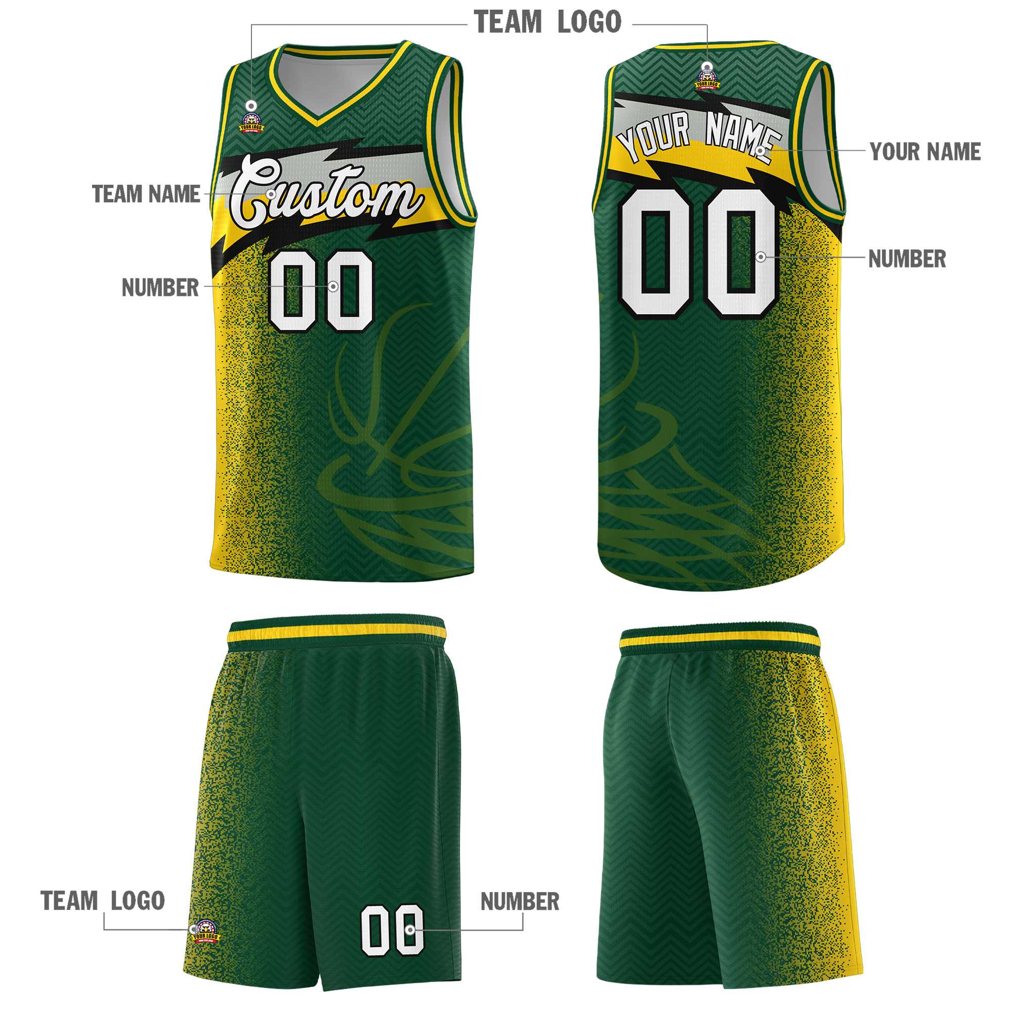 Custom Kelly Green Dot Scatter Graffiti Pattern Sports Uniform Basketball Jersey