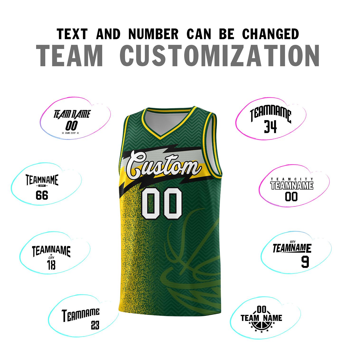 Custom Kelly Green Dot Scatter Graffiti Pattern Sports Uniform Basketball Jersey