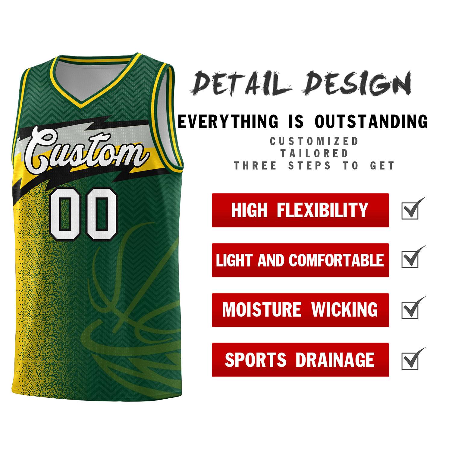 Custom Kelly Green Dot Scatter Graffiti Pattern Sports Uniform Basketball Jersey