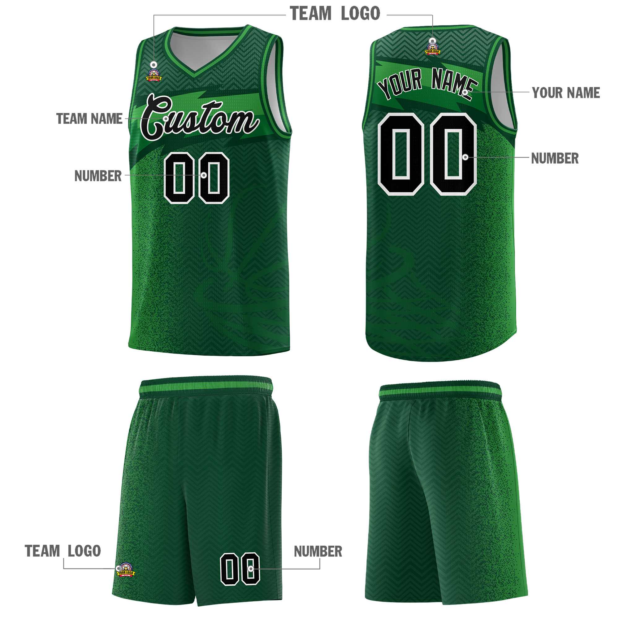 Custom Kelly Green Dot Scatter Graffiti Pattern Sports Uniform Basketball Jersey