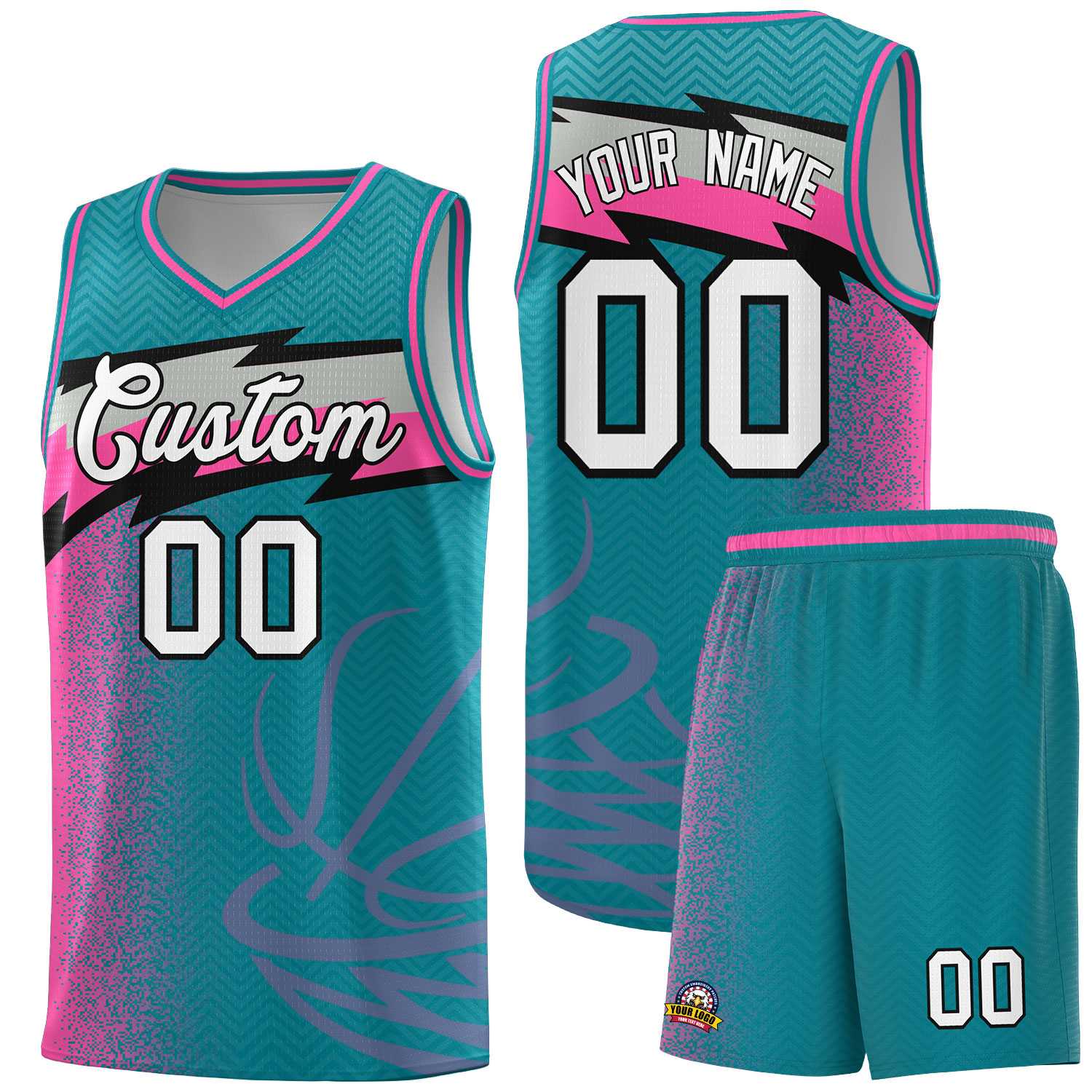 Custom Aqua Dot Scatter Graffiti Pattern Sports Uniform Basketball Jersey