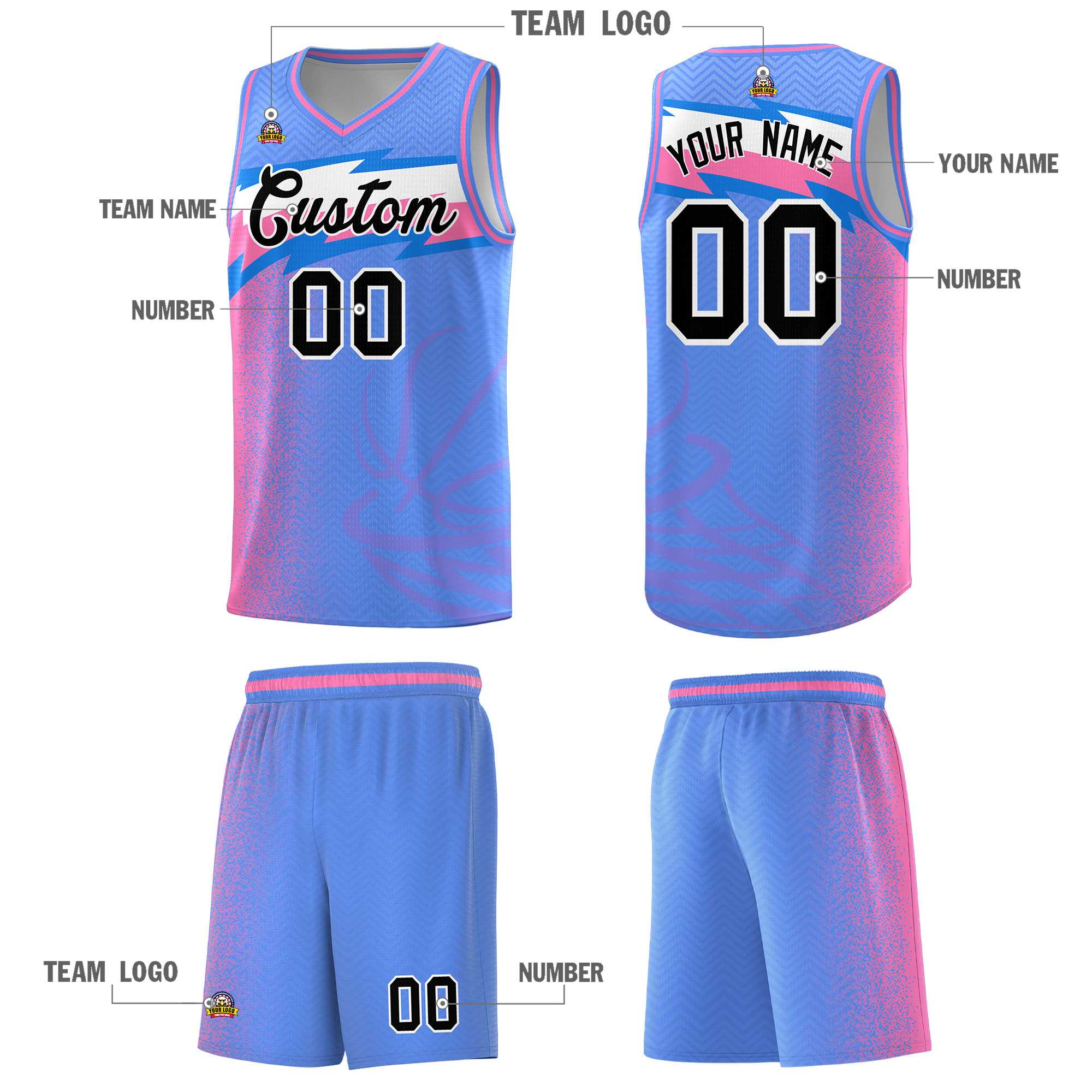 Custom Blue Dot Scatter Graffiti Pattern Sports Uniform Basketball Jersey