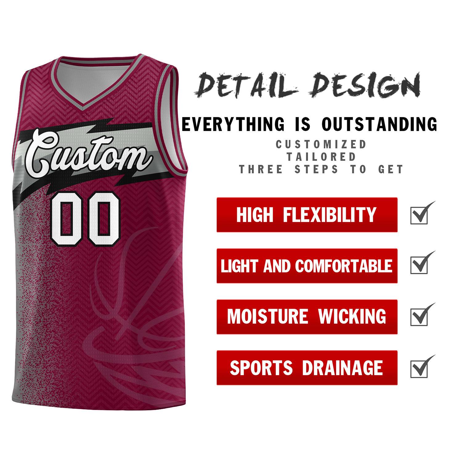 Custom Crimson Dot Scatter Graffiti Pattern Sports Uniform Basketball Jersey