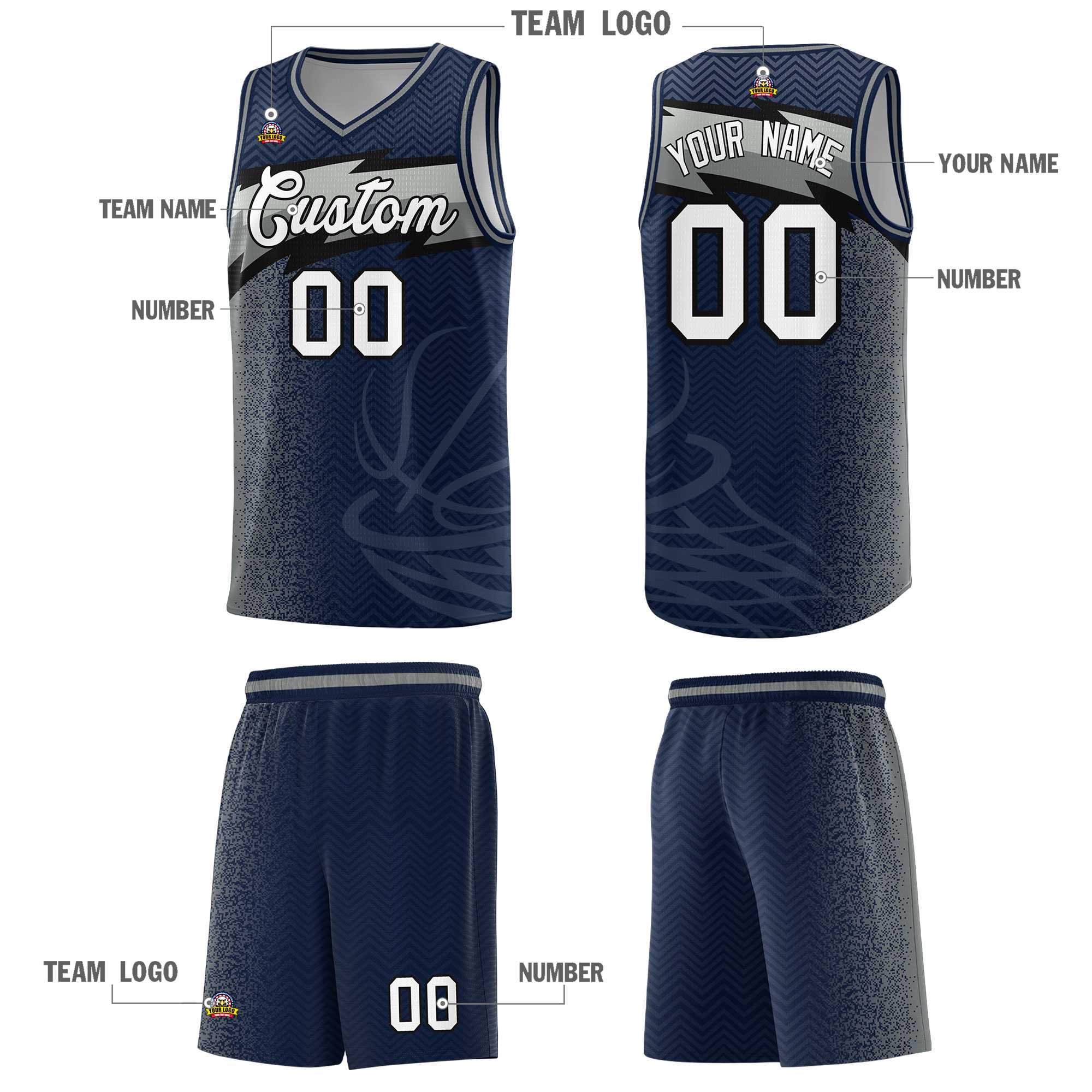 Custom Navy Dot Scatter Graffiti Pattern Sports Uniform Basketball Jersey