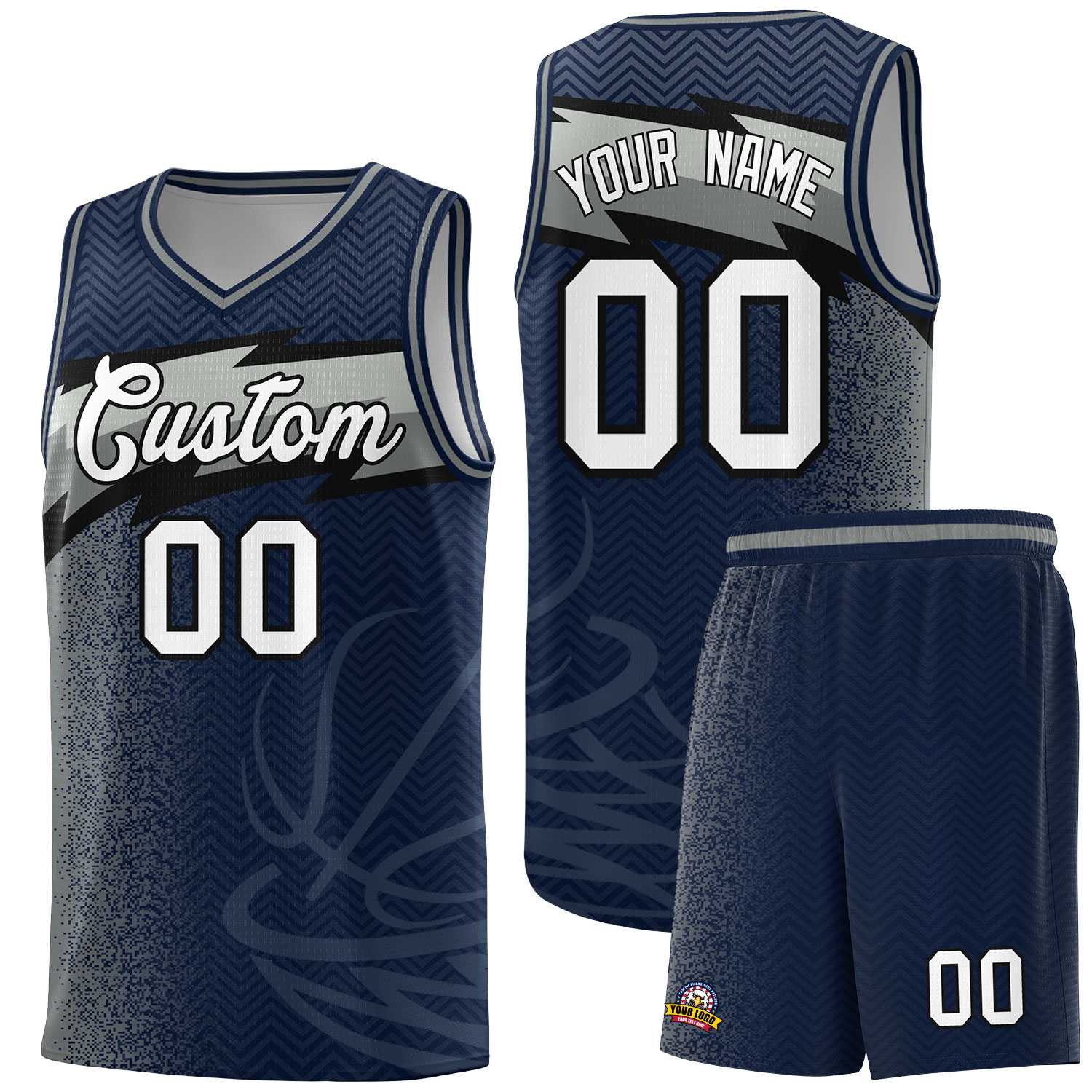 Custom Navy Dot Scatter Graffiti Pattern Sports Uniform Basketball Jersey