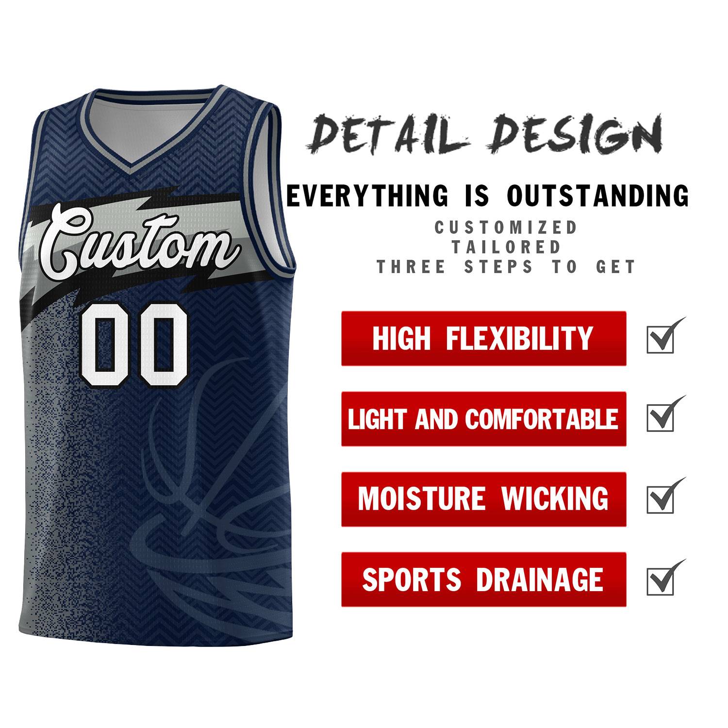 Custom Navy Dot Scatter Graffiti Pattern Sports Uniform Basketball Jersey