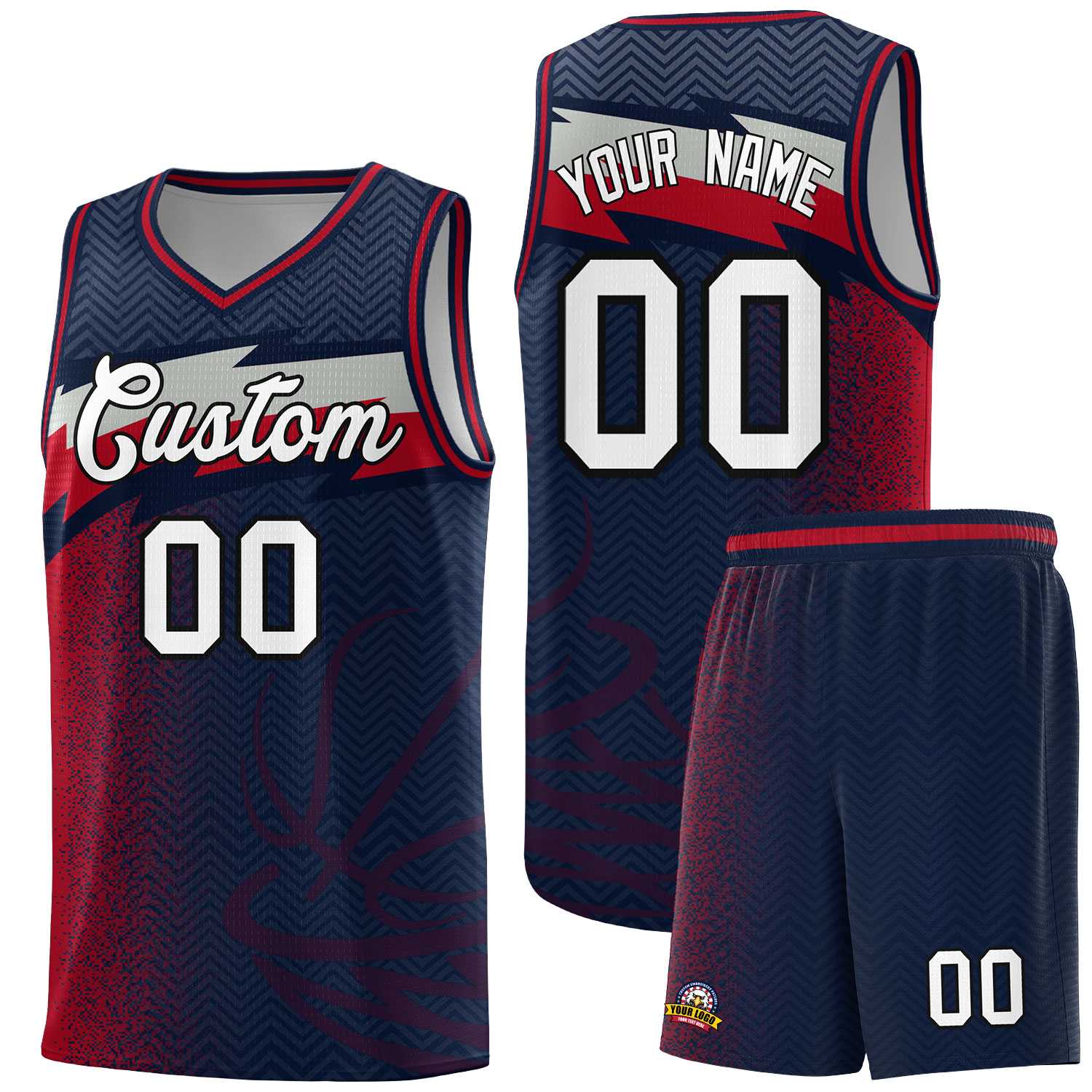 Custom Navy Dot Scatter Graffiti Pattern Sports Uniform Basketball Jersey