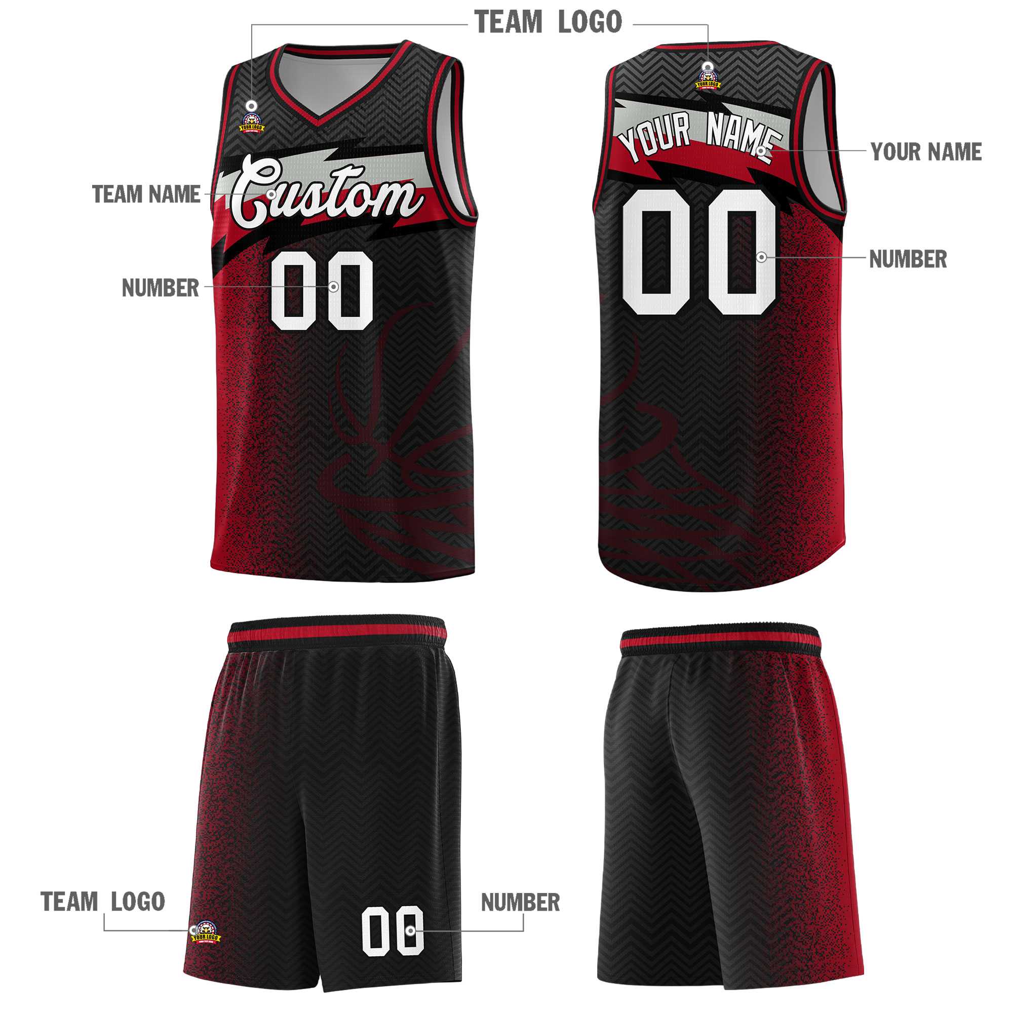 Custom Black Dot Scatter Graffiti Pattern Sports Uniform Basketball Jersey