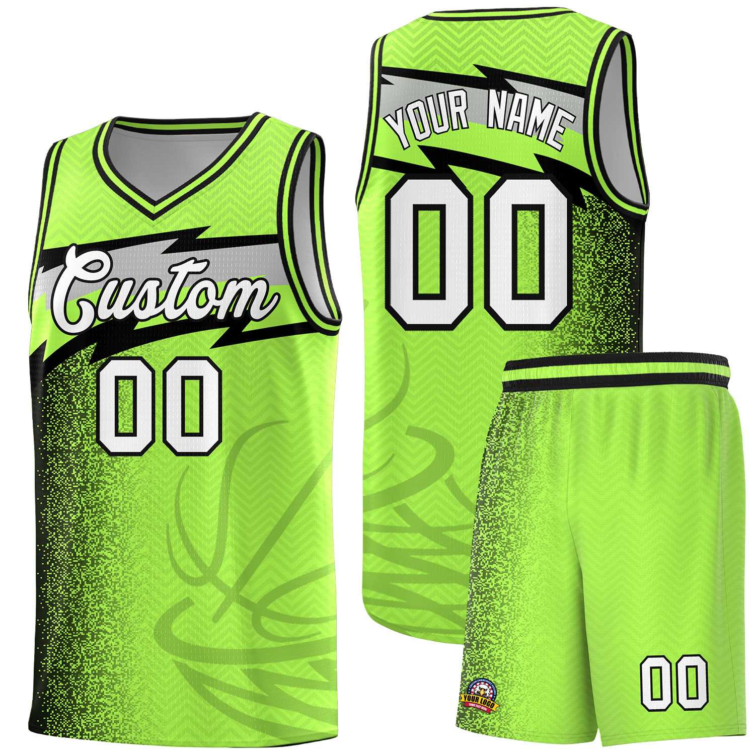 Custom Neon Green Dot Scatter Graffiti Pattern Sports Uniform Basketball Jersey