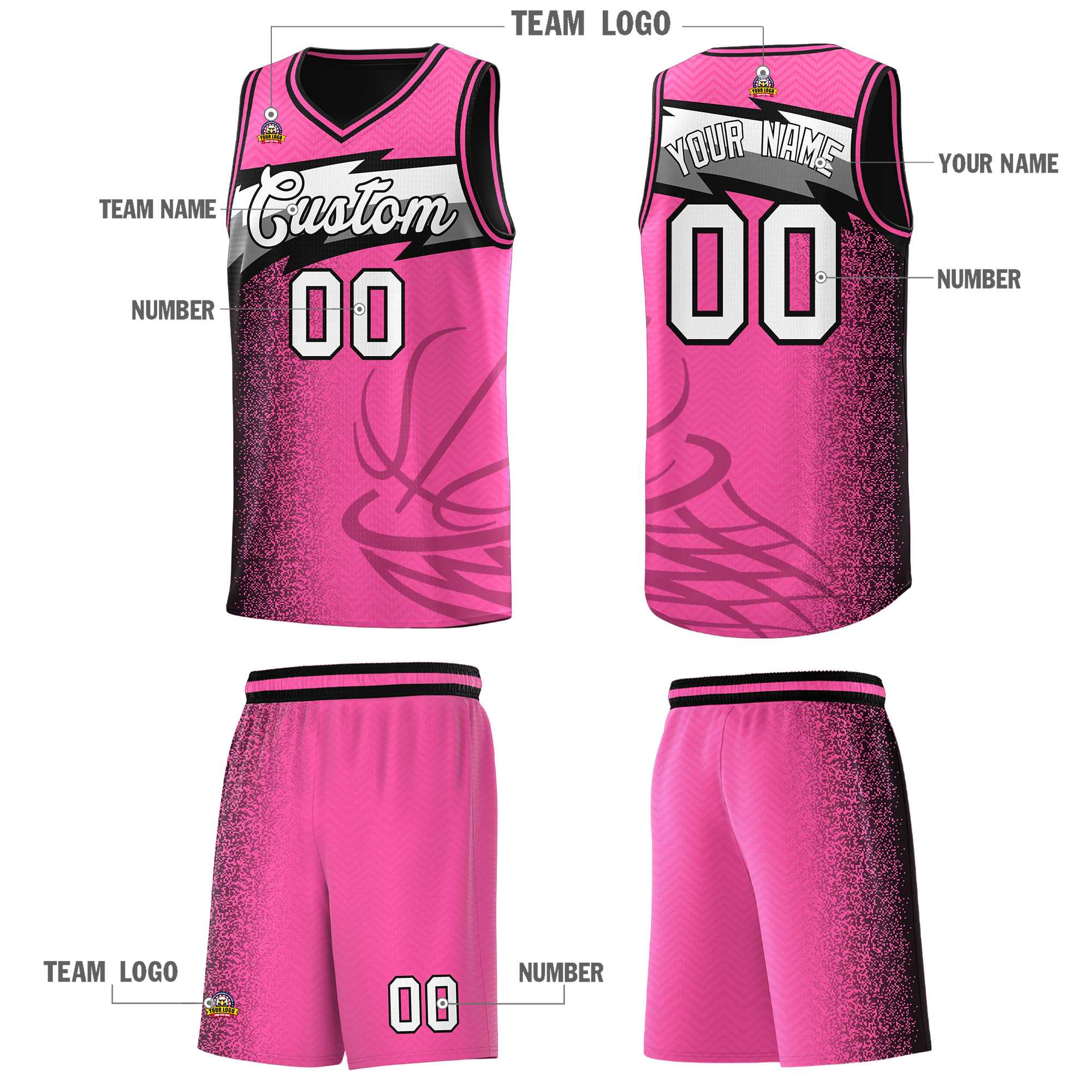 Custom Pink Dot Scatter Graffiti Pattern Sports Uniform Basketball Jersey