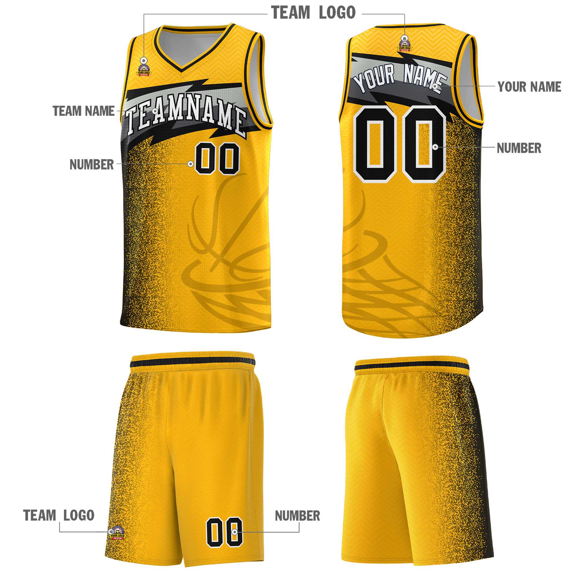 Custom Gold Dot Scatter Graffiti Pattern Sports Uniform Basketball Jersey